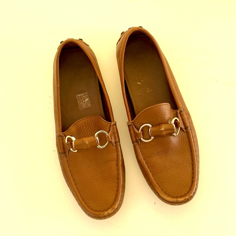 Gucci Bamboo Leather Driver Loafers Size 39